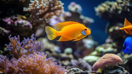 Obraz premium Colorful Marine Creatures in Coral Reef Setting