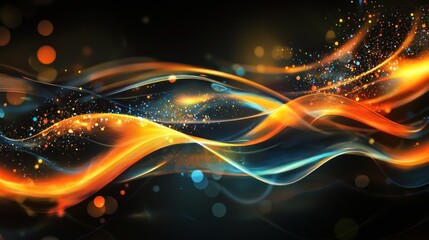 Abstract Orange and Blue Energy Waves with Glowing Particles