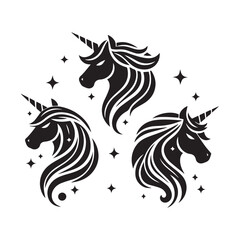 Unicorn face set Vector Silhouette black SH