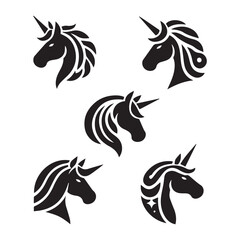 Unicorn face set Vector Silhouette black SH