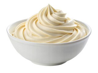 Creamy Whipped Topping in White Bowl - Smooth and creamy whipped topping elegantly swirled in a white bowl, perfect for desserts, baking, or garnishing dishes.