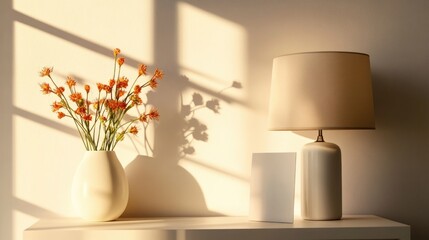 Modern living room with vase and lamp