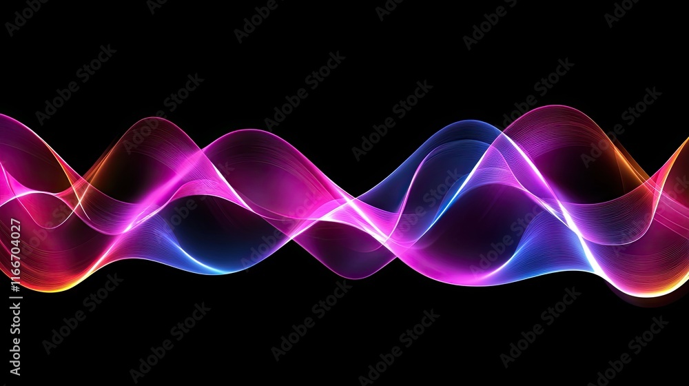 Poster abstract glowing waveforms merging into a bright focal point, symbolizing creative thought.
