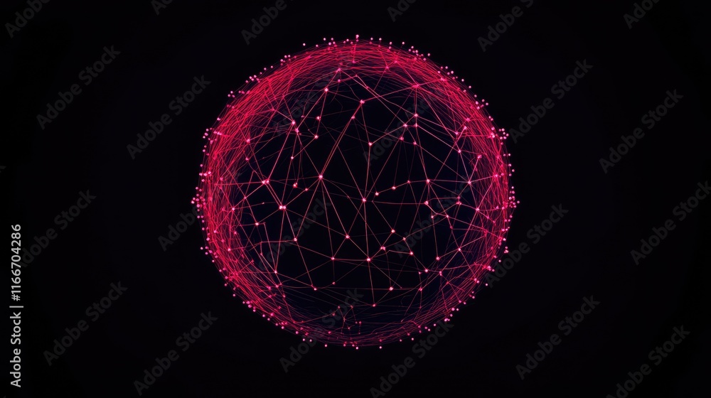 Poster abstract pulsing digital sphere with radiant neural nodes, symbolizing ai potential in a dark void.