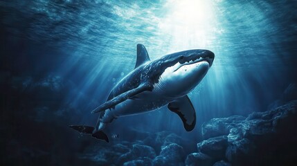 Fototapeta premium Dramatic Deep Sea Predator in High Resolution Light