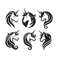 Unicorn face set Vector Silhouette black SH