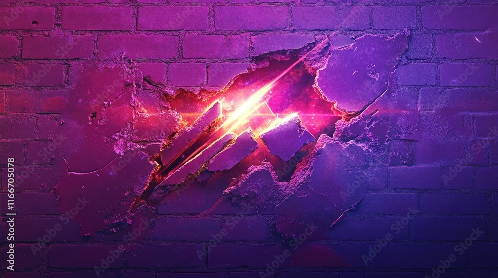 Poster a dynamic concept of breaking barriers with a glowing arrow breaking through a wall.