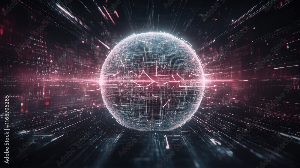 Poster a futuristic holographic globe surrounded by glowing ai neural connections and trending data pattern