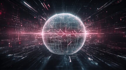 Obraz premium A futuristic holographic globe surrounded by glowing AI neural connections and trending data patterns on a sleek dark gradient background.