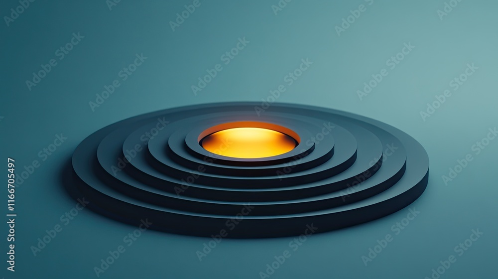 Poster a glowing ai core surrounded by concentric circuit rings radiating energy. minimal background in gra