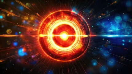 Obraz premium A glowing abstract target with radiant arrows converging, symbolizing focused innovation.