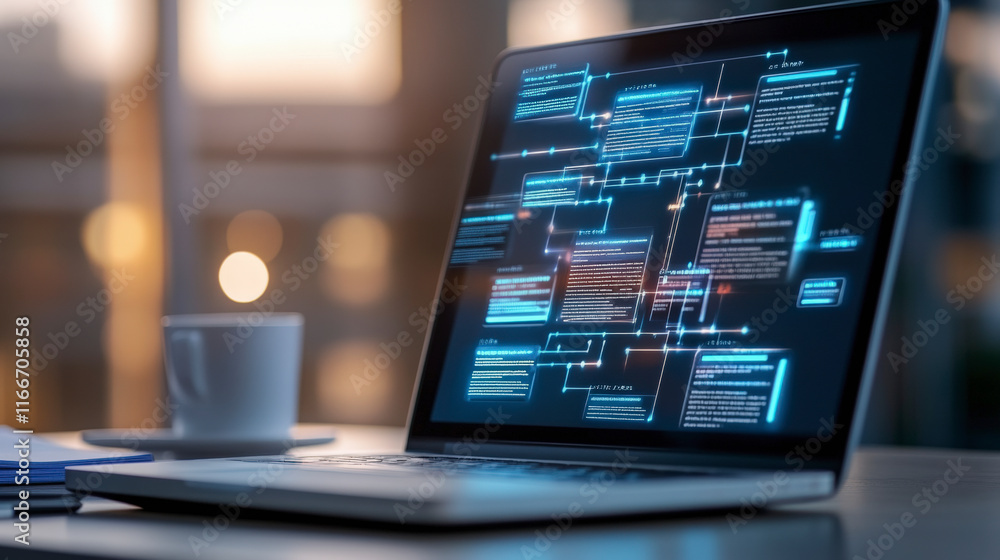 Aufkleber explore cutting-edge software development with a sleek laptop showcasing innovative coding solutions