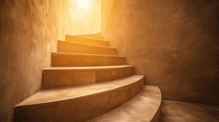 Naklejka premium A staircase leading into a bright light, symbolizing climbing toward success.