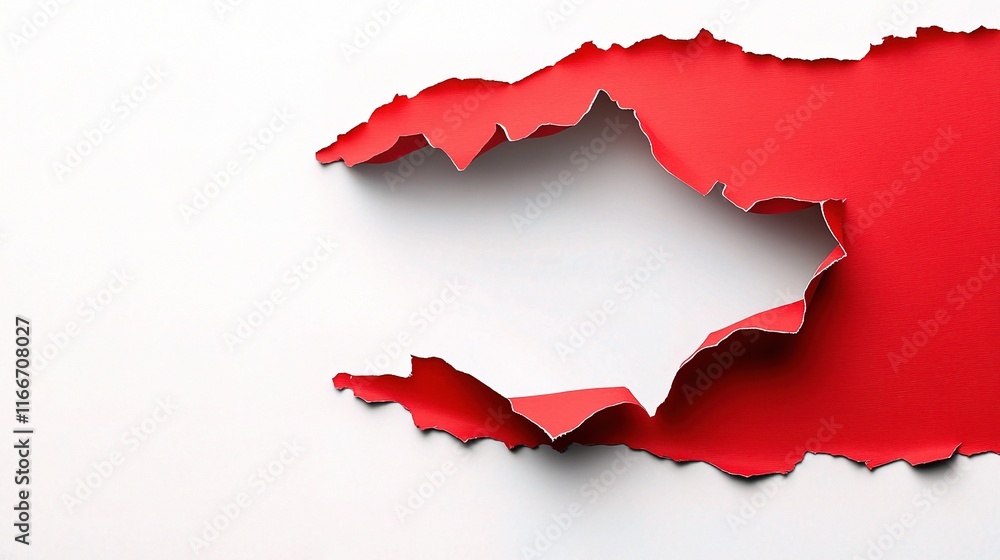 Poster red torn paper creating a hole on white background for creative use