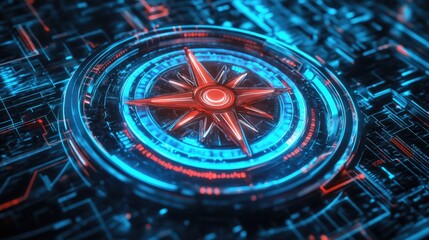 Glowing compass overlaying a futuristic map, symbolizing direction and business strategy.
