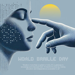 Minimalist Design Celebrating World Braille Day with Blind Woman's Touch