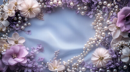 Flowers and Pearls Frame Background