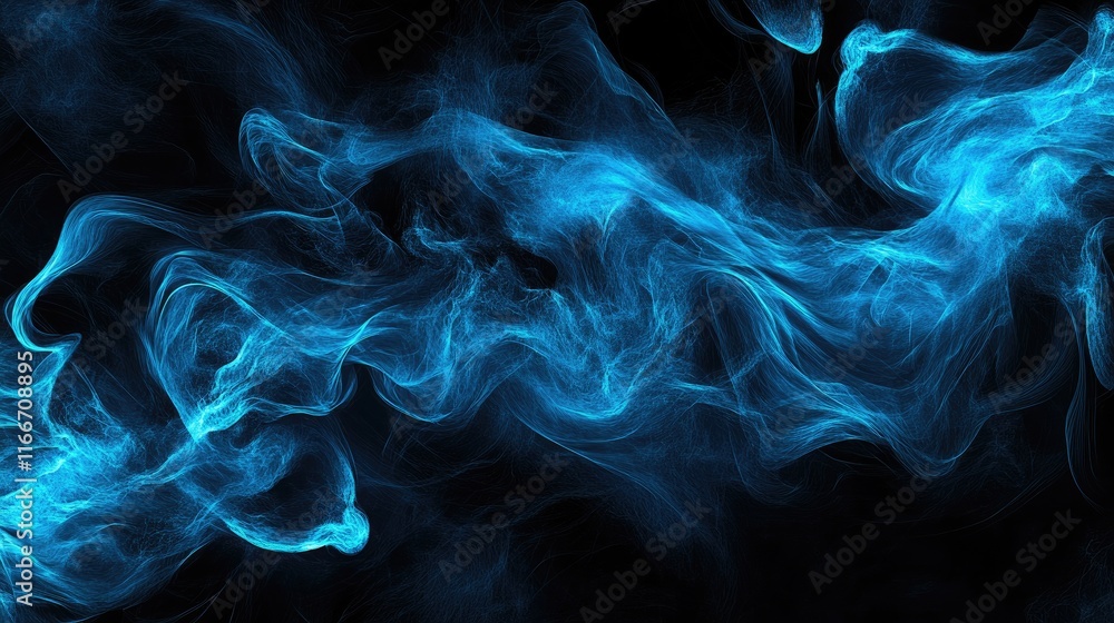 Poster pulsating neon blue data streams forming glowing ai trends and innovation symbols in an abstract dar