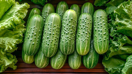 Fresh cucumbers spread out on a market stall