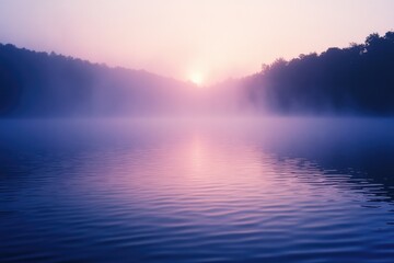 Fototapeta premium Sunset over foggy water