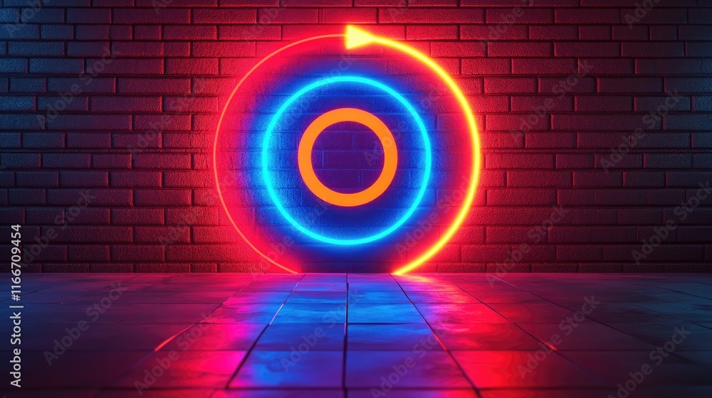 Poster abstract arrows pointing towards a glowing target, representing goal-oriented development.