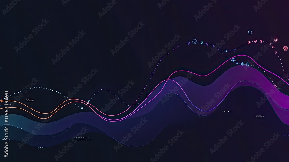 Aufkleber abstract glowing ai icons connected to rising trendlines and business data graphs on a futuristic ba