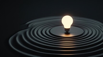 Abstract concentric glowing shapes with a central radiant light bulb, symbolizing ideas.