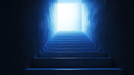 Abstract glowing stairs ascending towards a bright peak, symbolizing business progress.