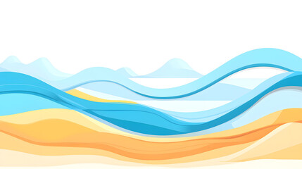 Abstract representation of tropical waves curling over sandy beaches, showcasing vibrant blue and yellow colors. design evokes sense of calm and relaxation