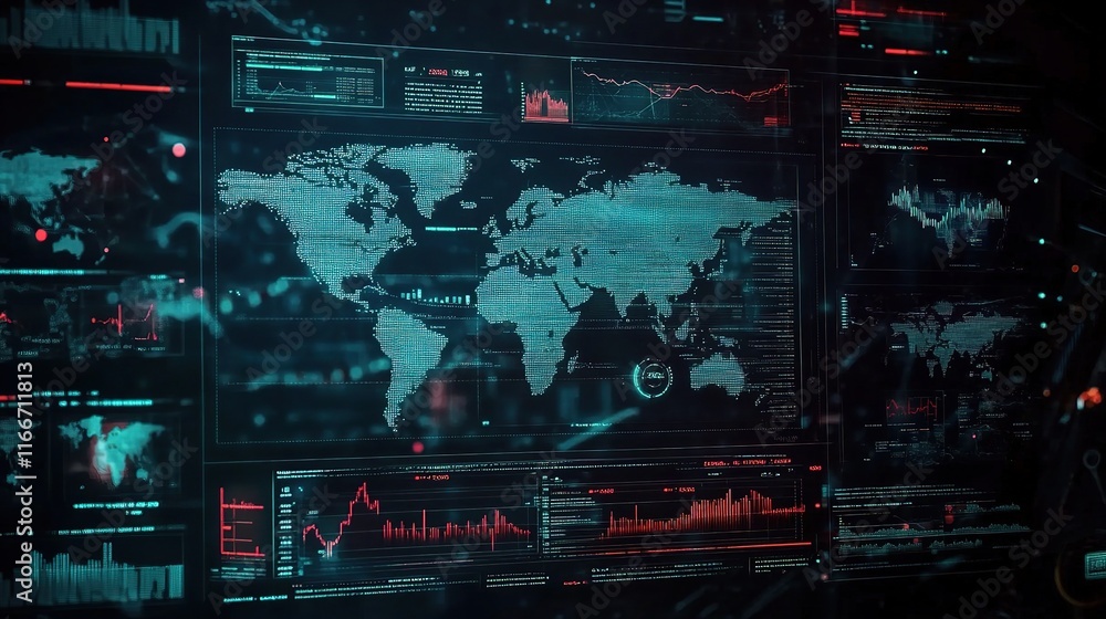 Poster digital interface displaying business market trends and analytics