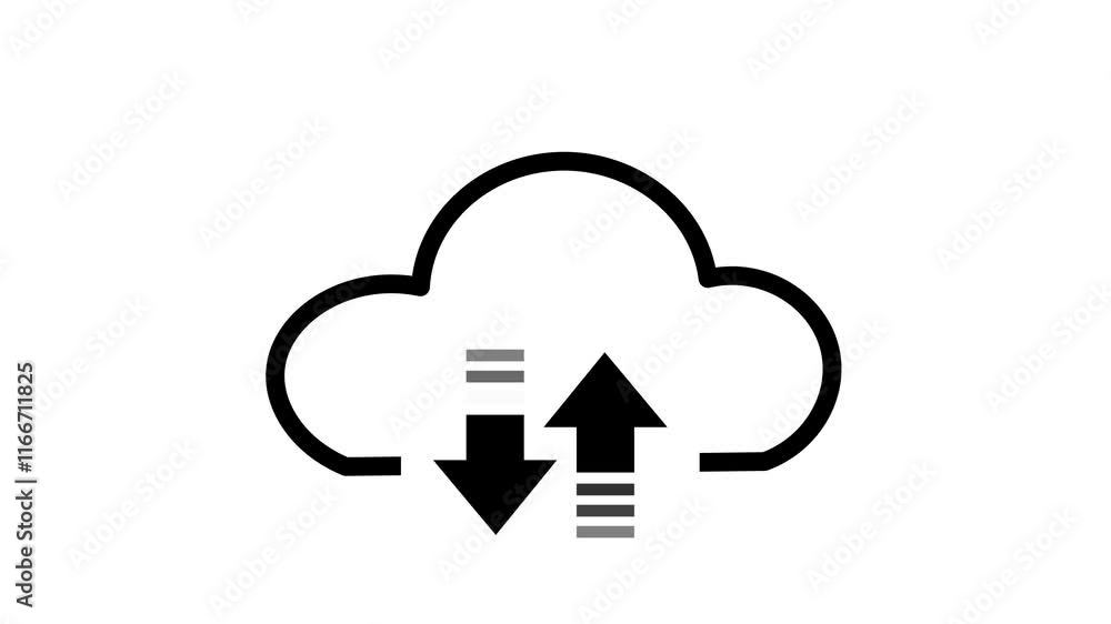Poster upload cloud arrow and download symbol on white background , computer server and web storage concept