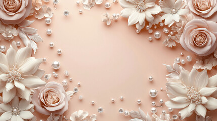 Flowers and Pearls Frame Background