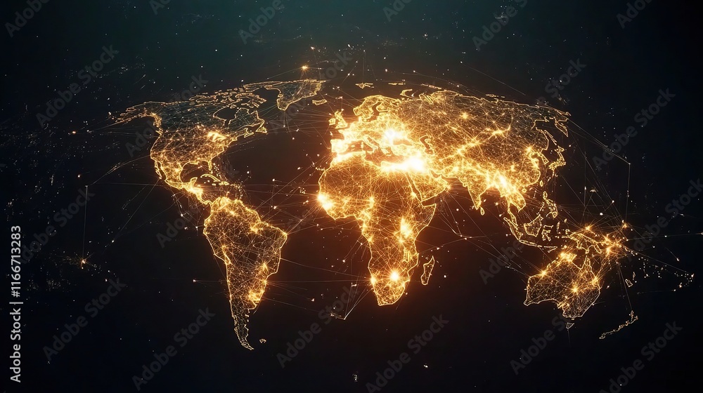 Poster global digital map with interconnected lines and data points