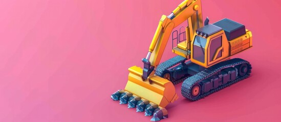 Fototapeta premium Bright yellow excavator construction machinery working on an industrial construction site with powerful digging and moving equipment for earthwork and infrastructure development