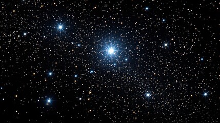 Obraz premium Bright star surrounded by numerous smaller stars in a dark night sky.
