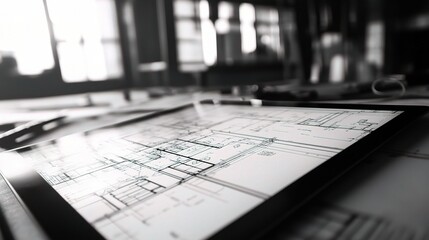 Architect Using Digital Tablet for Construction Plans and Designs