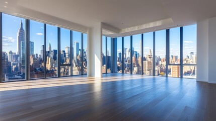 Modern empty office with large windows and city view