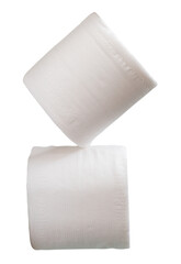 Two rolls of white tissue paper or toilet paper in stack isolated with clipping path in png file format