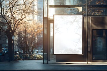 Blank billboard in modern city setting.