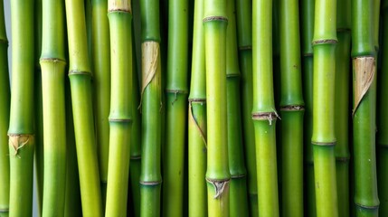 Fototapeta premium A Lush Vertical Arrangement of Vibrant Green Bamboo Stalks, Displaying Their Natural Texture and Growth Patterns
