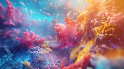 Vibrant Coral Ecosystem with Dynamic Colors and Light