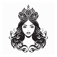 Beauty Queen Vector Images. Black and white  Beauty Queen  Image isolated on white background.