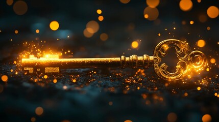 A_golden_key_with_blazing_lights_and_a_dark