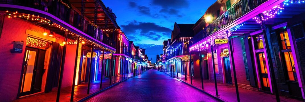 mardi gras holiday celebration for 2025 holiday with bourbon street glowing