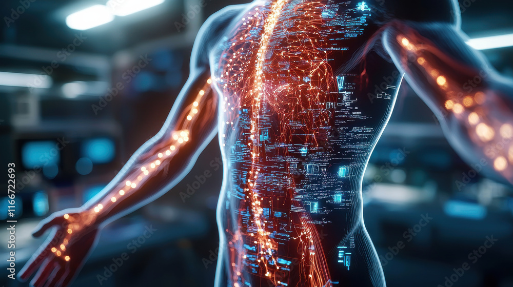 Aufkleber digital twin model of human body showcasing personal data and technology integration, highlighting c