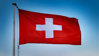 The Swiss flag with its simple white cross on a red square, placed against a plain white background.