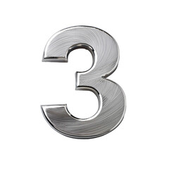 3d silver number 3 on transparent background
