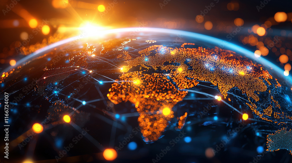 Aufkleber vibrant representation of global connectivity showcasing illuminated networks across continents, sym