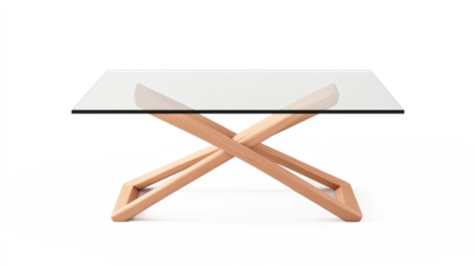 A wooden table with a glass top on transparent background