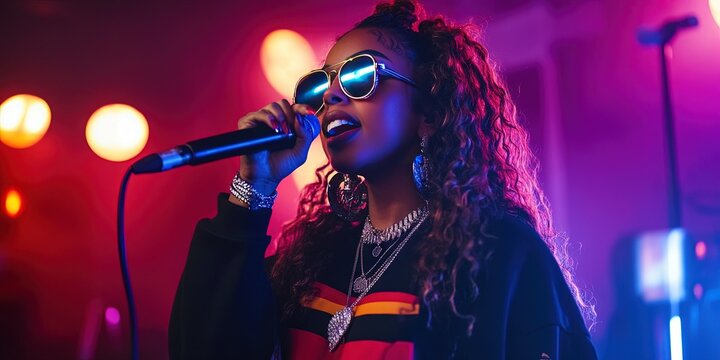 female hip-hop rapper performing in music video